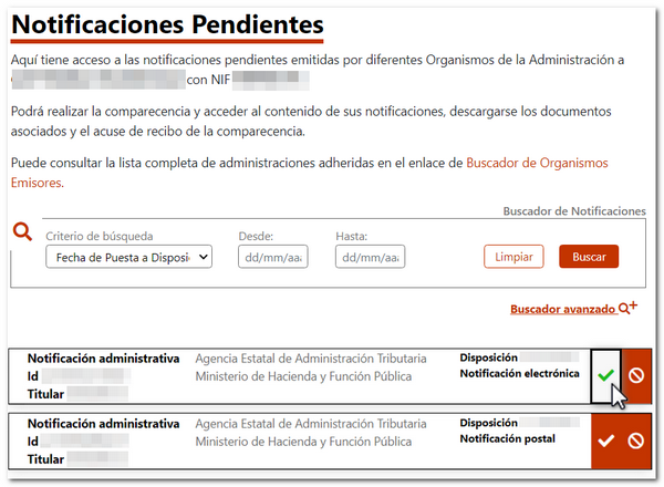 Muestra la posicion del check de las notificaciones