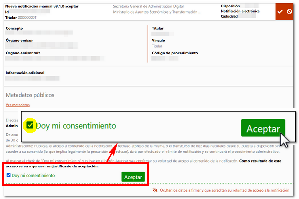 Muestra el check en "Doy mi consentimiento"
