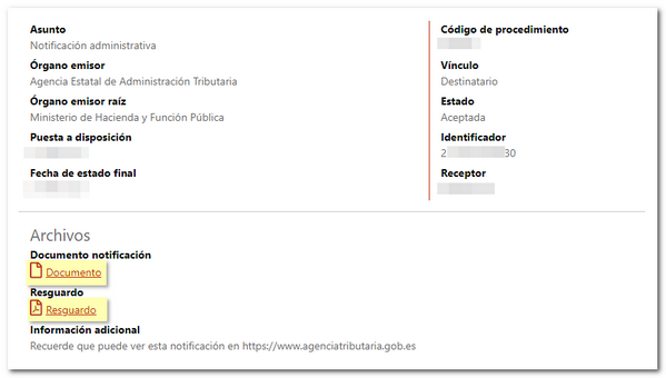 Disponsición del apartado Archivos