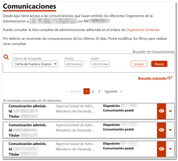 Sisposición de la página de comunicaciones