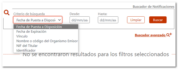 Muestra los criterios de búsqueda en el buscador