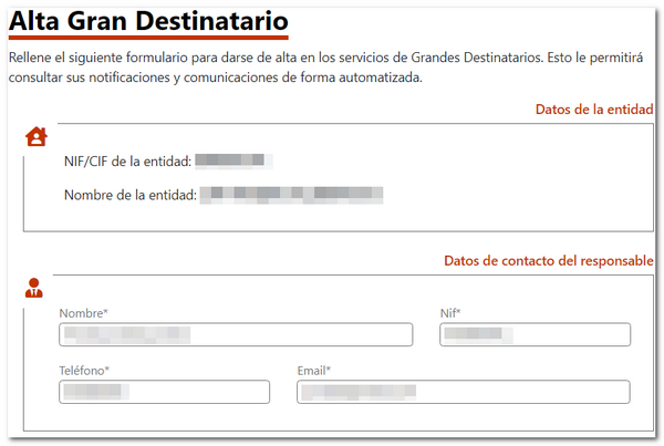 Formulario de alta de gran destinatario